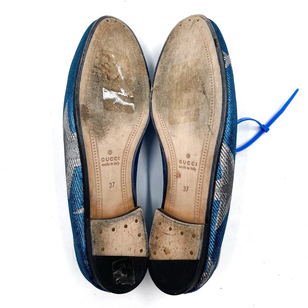 Gucci Jordaan Starry Sky Loafers Blue Metallic Silver Horsebit Leather Sz 37 / 7 - Picture 9 of 12
